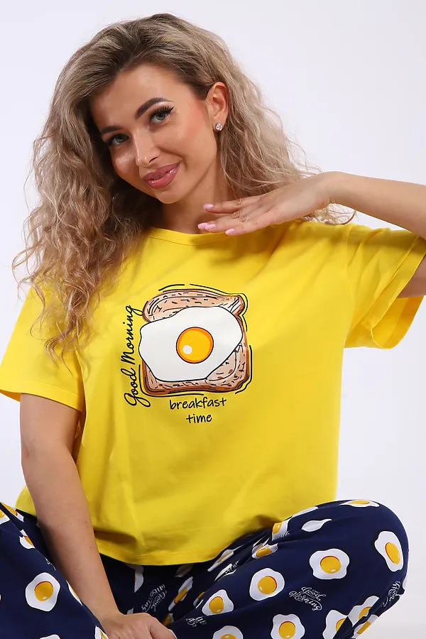 Костюм с брюками арт. КД-00-007 НАТАЛИ, желтый/яичница - фото 2