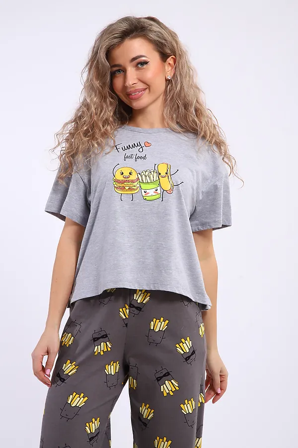 Костюм с брюками арт. КД-00-007 НАТАЛИ, серый меланж/картошка фри - фото 2