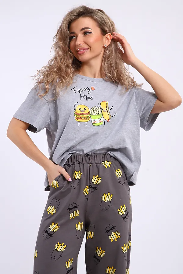 Костюм с брюками арт. КД-00-007 НАТАЛИ, серый меланж/картошка фри - фото 2