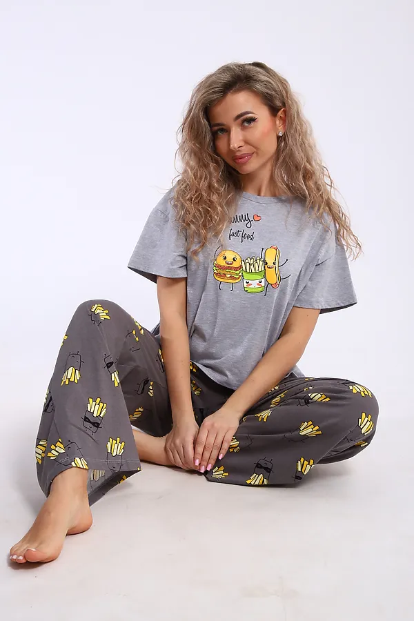 Костюм с брюками арт. КД-00-007 НАТАЛИ, серый меланж/картошка фри - фото 2