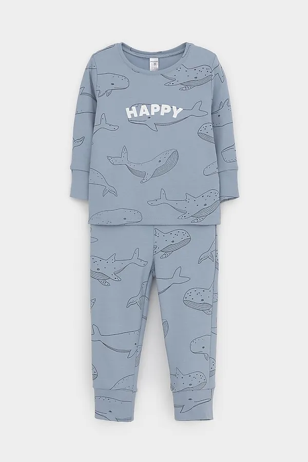 Пижама CROCKID, пыльно-синий,большие киты - фото 2