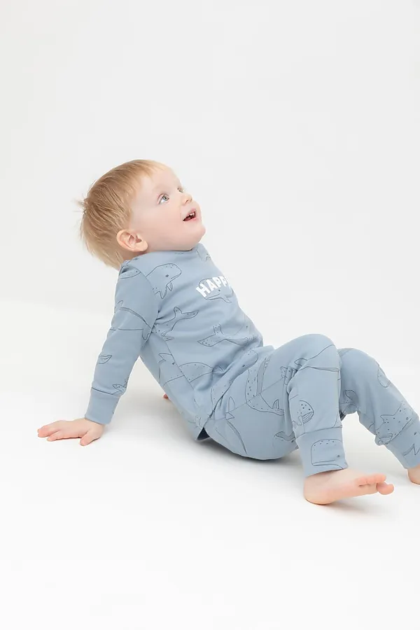 Пижама CROCKID, пыльно-синий,большие киты - фото 2