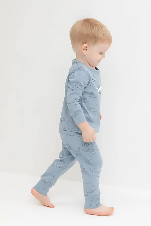 Пижама CROCKID, пыльно-синий,большие киты - фото 2