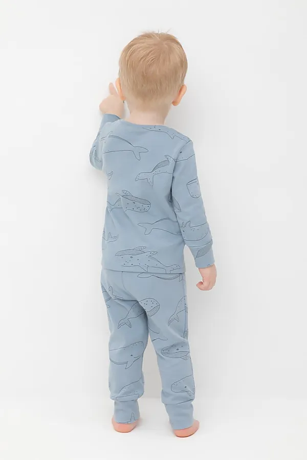 Пижама CROCKID, пыльно-синий,большие киты - фото 2