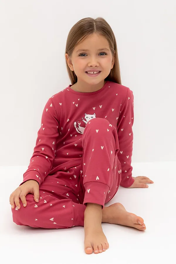Пижама CROCKID, спелая вишня,сердечки - фото 2