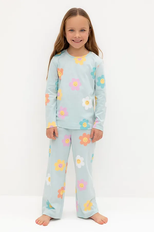 Пижама CROCKID, голубой опал,цветы - фото 2