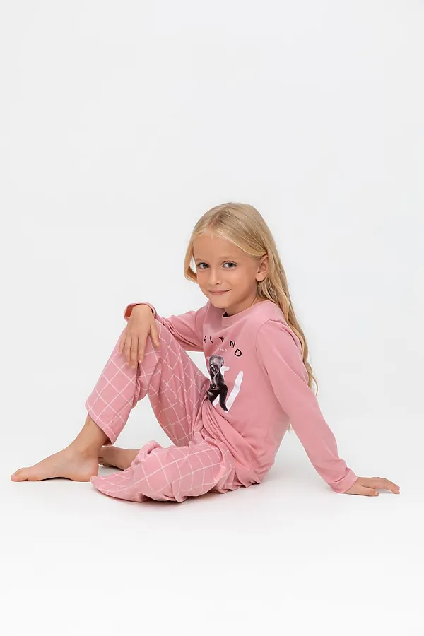 Пижама CROCKID, розовый зефир,двойная клетка - фото 2