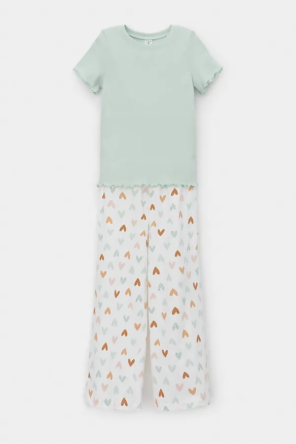 Пижама CROCKID, дымчатый нефрит,конфетти из сердечек - фото 2