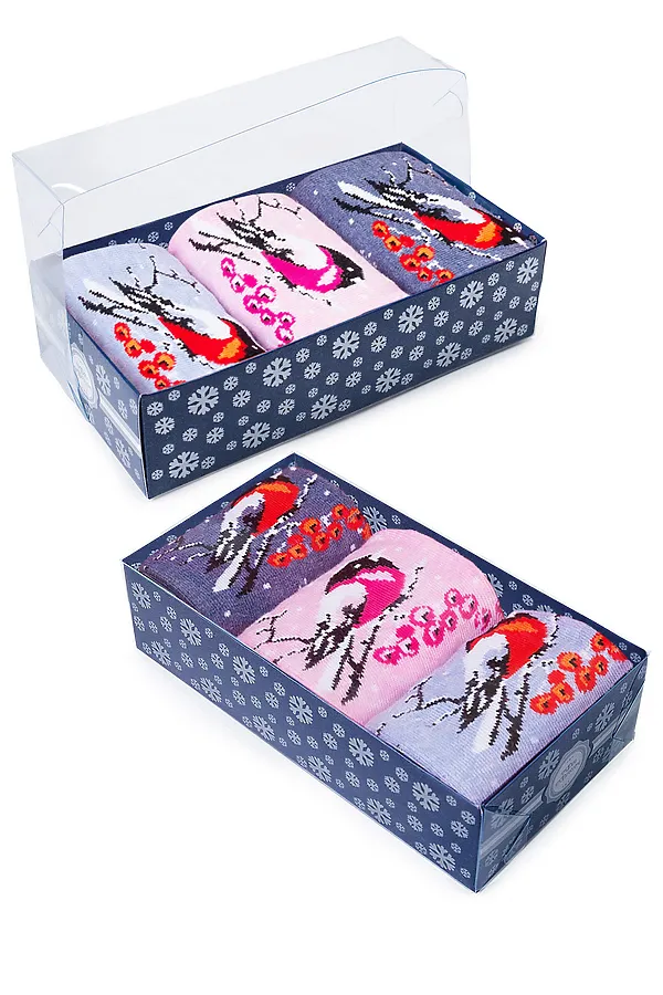 Носки стандарт Снегири (набор 3 пары) НАТАЛИ, голубой, бордо, джинс - фото 2