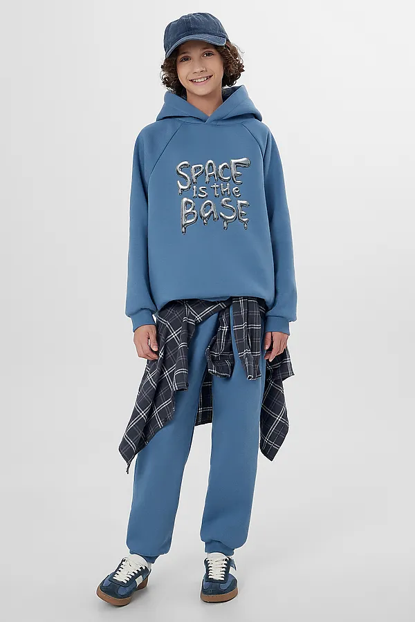 Комплект (Худи+Брюки) MARK FORMELLE, пыльный синий +печать - фото 2