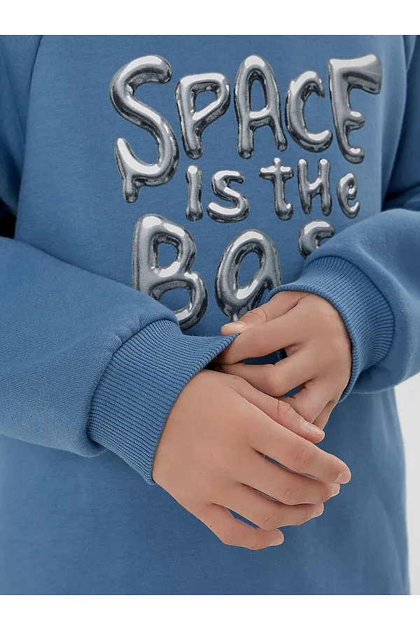 Комплект (Худи+Брюки) MARK FORMELLE, пыльный синий +печать - фото 2