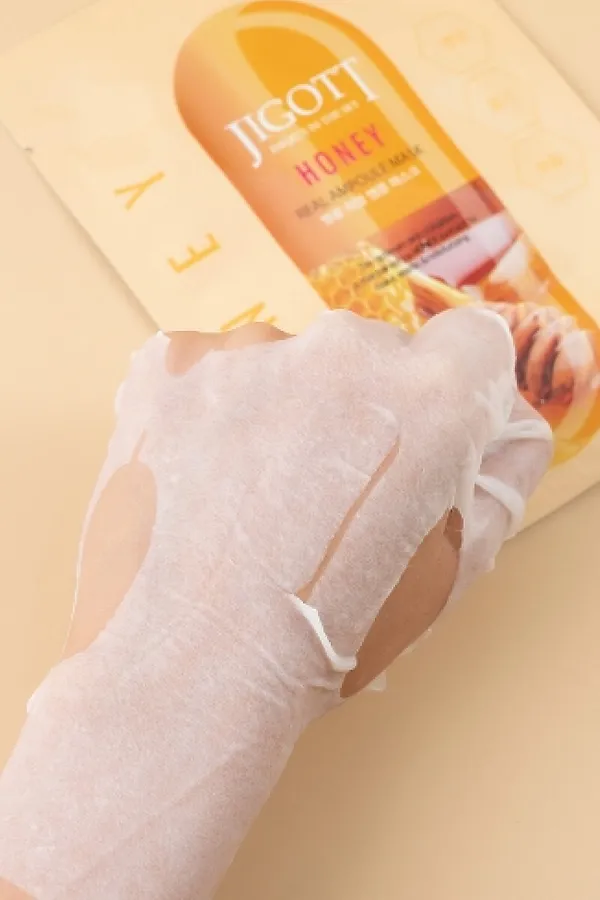 Jigott Ампульная тканевая маска с прополисом и мёдом / Honey Real Ampoule Mask, 27 мл УЦЕНКА KRISTALLER, медовая - фото 2
