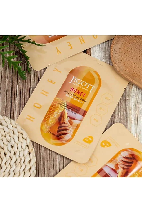 Jigott Ампульная тканевая маска с прополисом и мёдом / Honey Real Ampoule Mask, 27 мл УЦЕНКА KRISTALLER, медовая - фото 2