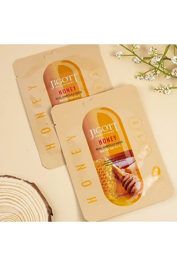 Jigott Ампульная тканевая маска с прополисом и мёдом / Honey Real Ampoule Mask, 27 мл УЦЕНКА KRISTALLER, медовая - фото 2