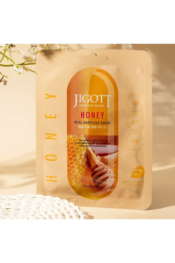 Jigott Ампульная тканевая маска с прополисом и мёдом / Honey Real Ampoule Mask, 27 мл УЦЕНКА KRISTALLER, медовая - фото 2
