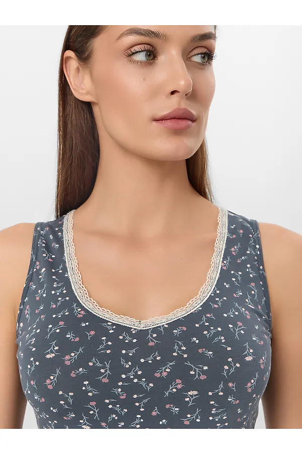 Майка MARK FORMELLE, цветы на темно -сером - фото 2