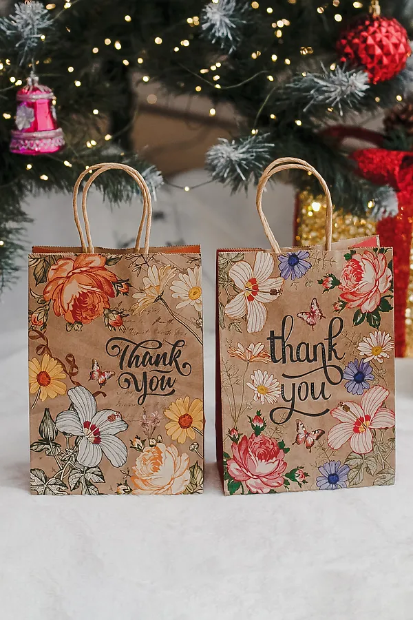 Набор крафт-пакетов подарочных 2 шт НАТАЛИ, желтый/красный - фото 2