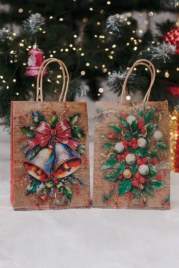 Набор крафт-пакетов новогодний 2 шт НАТАЛИ, бежевый - фото 2