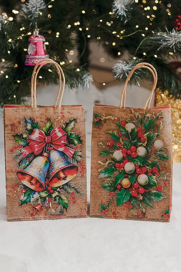 Набор крафт-пакетов новогодний 2 шт НАТАЛИ, бежевый - фото 2