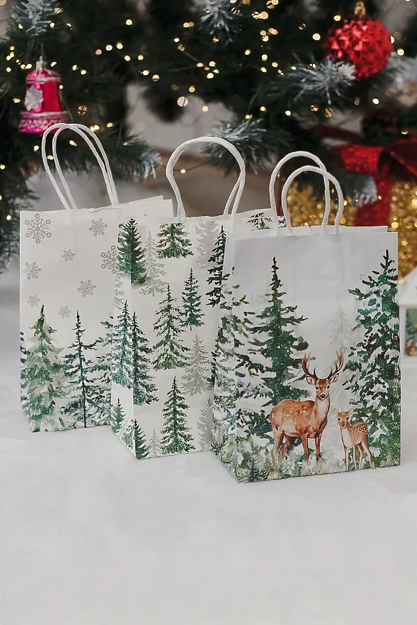 Набор крафт-пакетов подарочных новогодних 3 шт НАТАЛИ, зеленый - фото 2