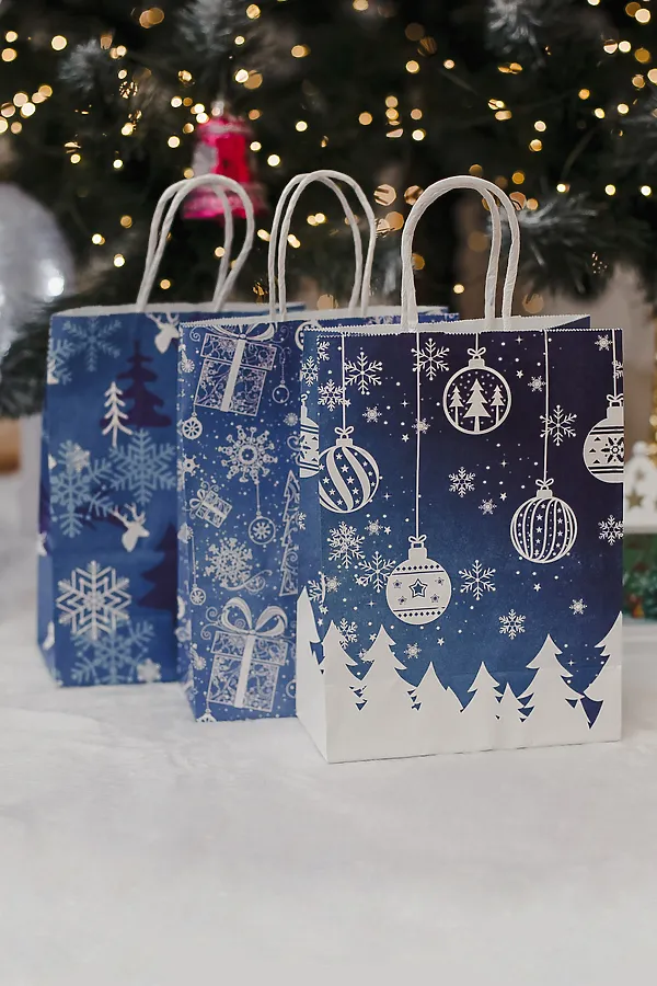 Набор крафт-пакетов подарочных новогодних 3 шт НАТАЛИ, синий - фото 2