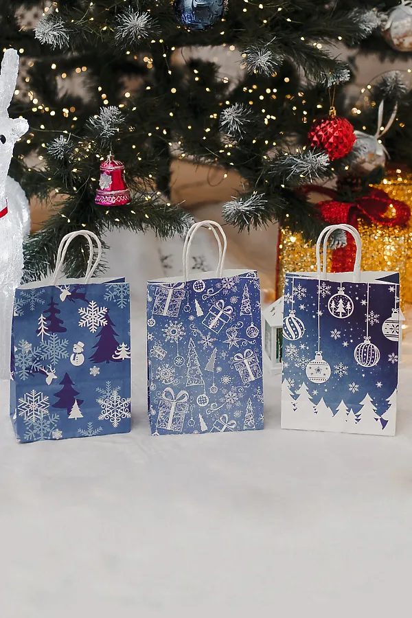 Набор крафт-пакетов подарочных новогодних 3 шт НАТАЛИ, синий - фото 2