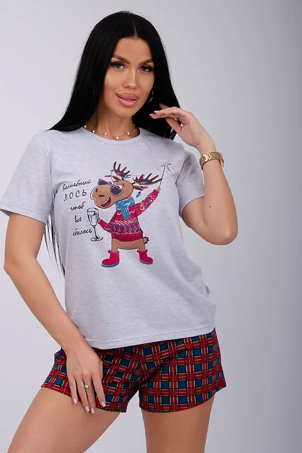 Пижама с шортами Приколось НАТАЛИ, светло-серый меланж - фото 2