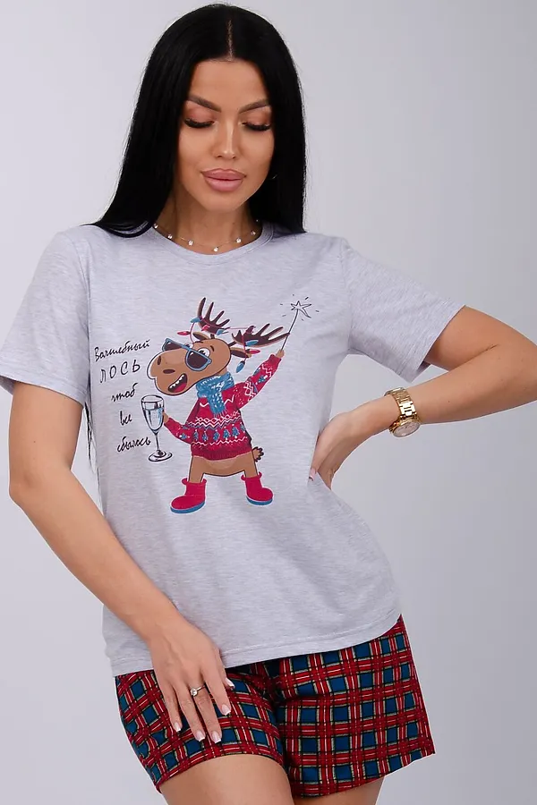 Пижама с шортами Приколось НАТАЛИ, светло-серый меланж - фото 2