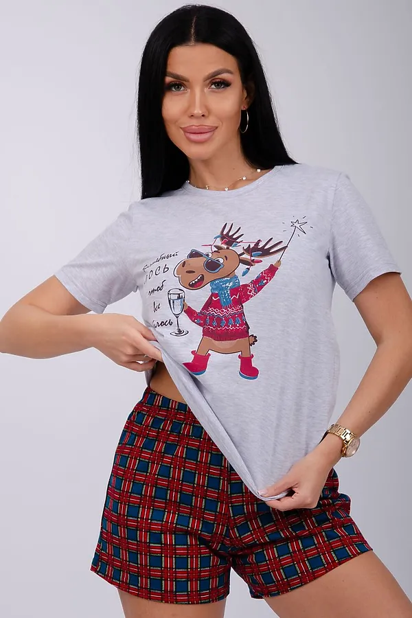 Пижама с шортами Приколось НАТАЛИ, светло-серый меланж - фото 2