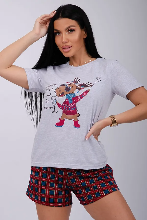 Пижама с шортами Приколось НАТАЛИ, светло-серый меланж - фото 2