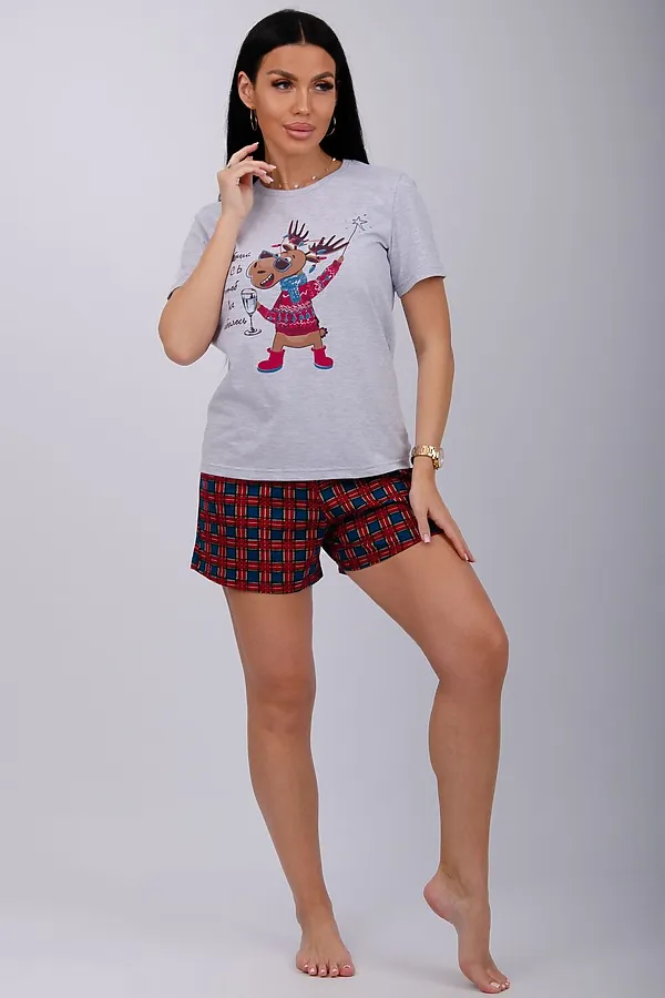 Пижама с шортами Приколось НАТАЛИ, светло-серый меланж - фото 2