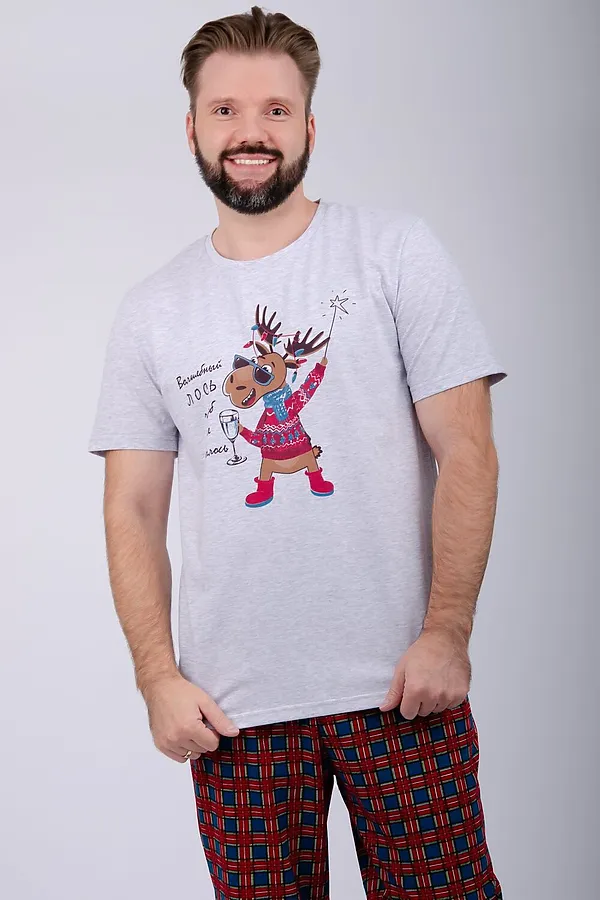 Пижама с брюками Приколось 3 НАТАЛИ, светло-серый меланж - фото 2