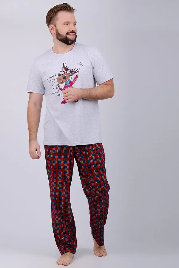 Пижама с брюками Приколось 3 НАТАЛИ, светло-серый меланж - фото 2