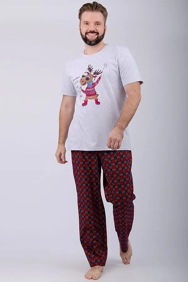 Пижама с брюками Приколось 3 НАТАЛИ, светло-серый меланж - фото 2