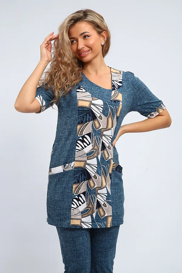 Костюм с бриджами 347 НАТАЛИ, серо-голубой - фото 2