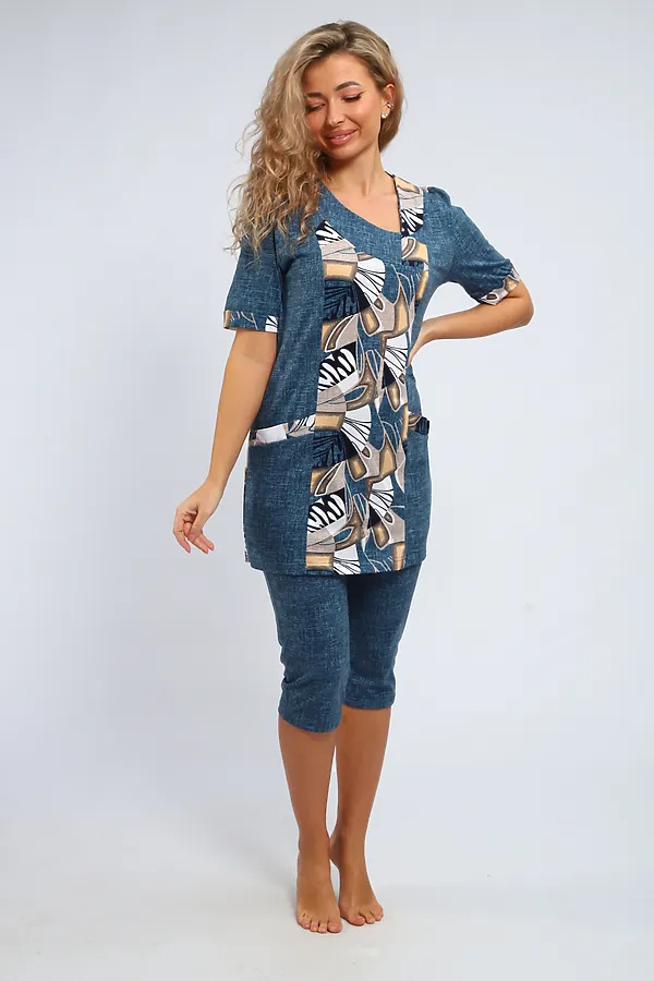 Костюм с бриджами 347 НАТАЛИ, серо-голубой - фото 2