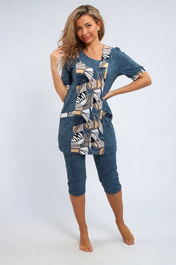 Костюм с бриджами 347 НАТАЛИ, серо-голубой - фото 2