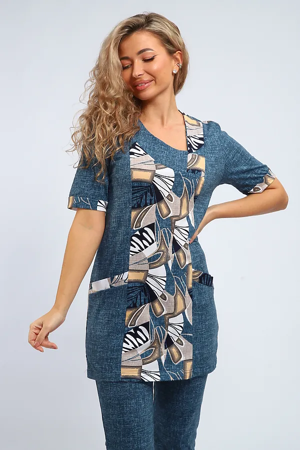 Костюм с бриджами 347 НАТАЛИ, серо-голубой - фото 2