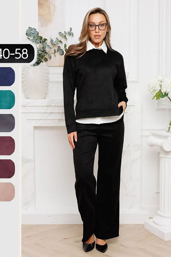 Костюм с брюками замшевый брючный 43043 НАТАЛИ, черный - фото 2