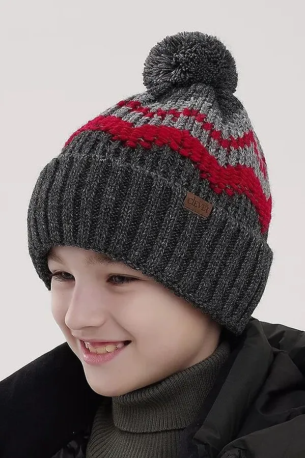 Шапка CLEVER, меланж т.серый/красный - фото 2