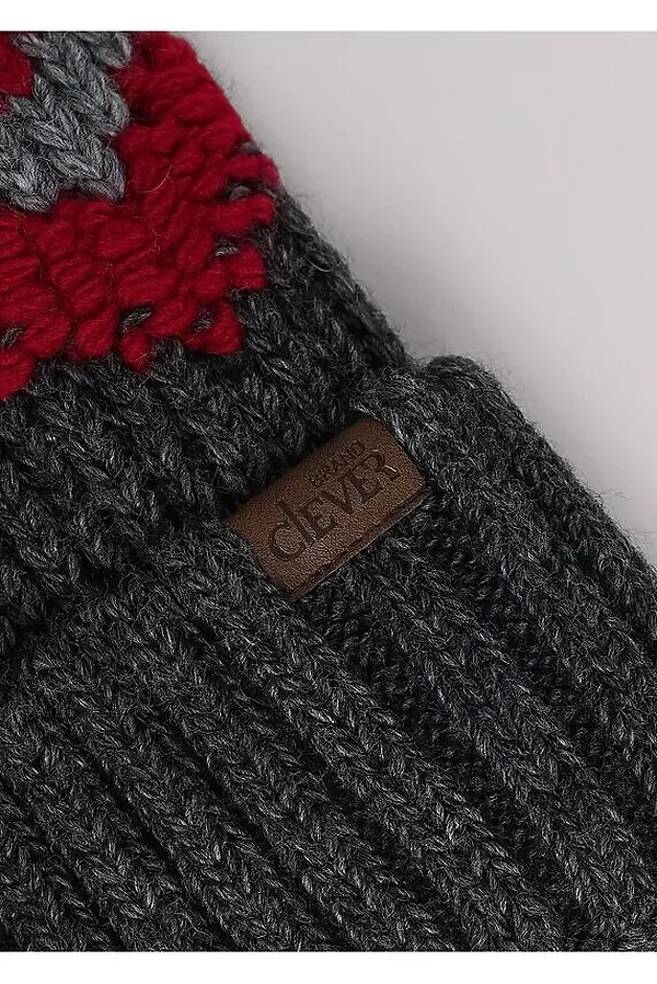 Шапка CLEVER, меланж т.серый/красный - фото 2