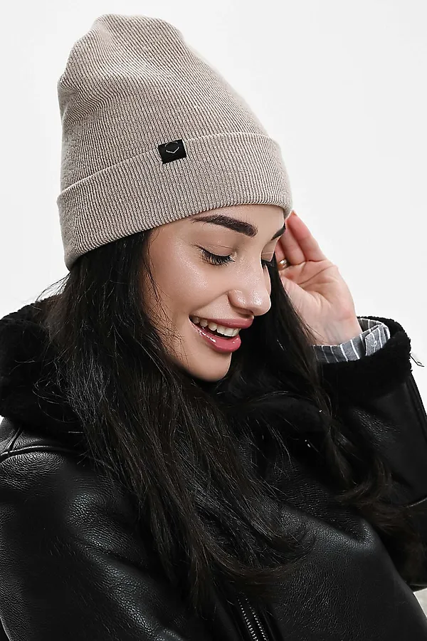 Шапка теплая в рубчик НАТАЛИ, бежевый - фото 2