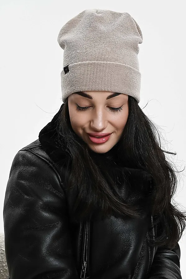 Шапка теплая в рубчик НАТАЛИ, бежевый - фото 2