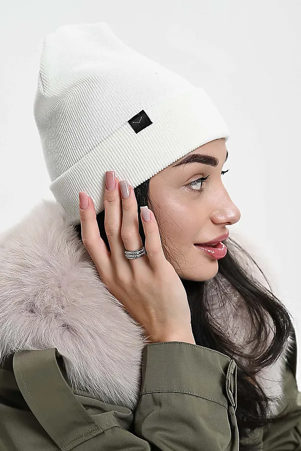 Шапка теплая в рубчик НАТАЛИ, белый - фото 2