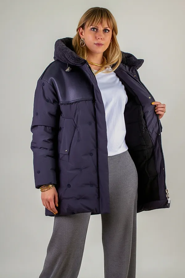 Куртка верблюжья шерсть арт. 318 НАТАЛИ, темно-синий - фото 2