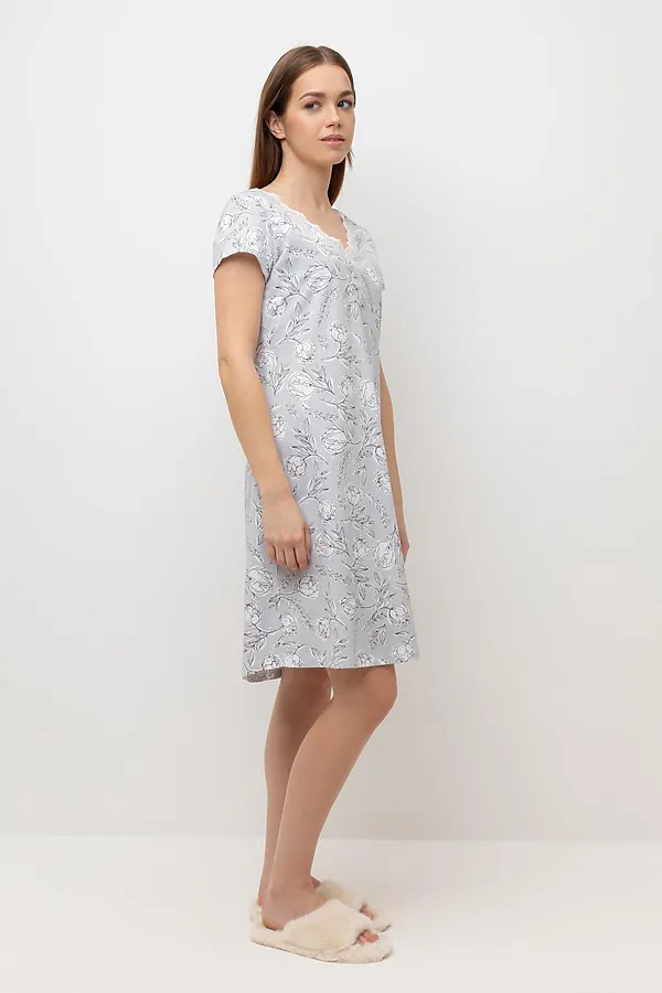 Сорочка VERY NEAT, светло-серый,нежные цветы - фото 2