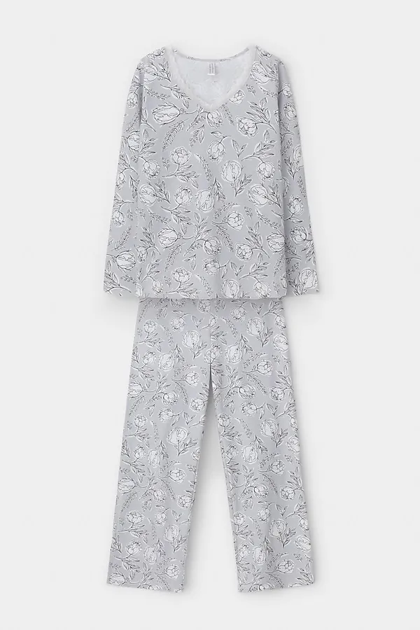 Пижама VERY NEAT, светло-серый,нежные цветы - фото 2