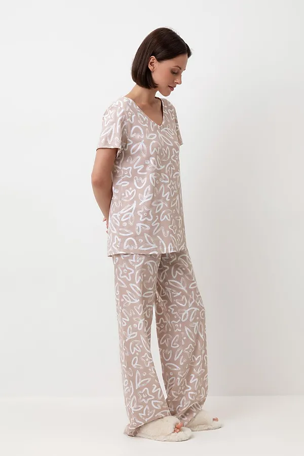 Пижама VERY NEAT, бежевый,абстрактные цветы - фото 2