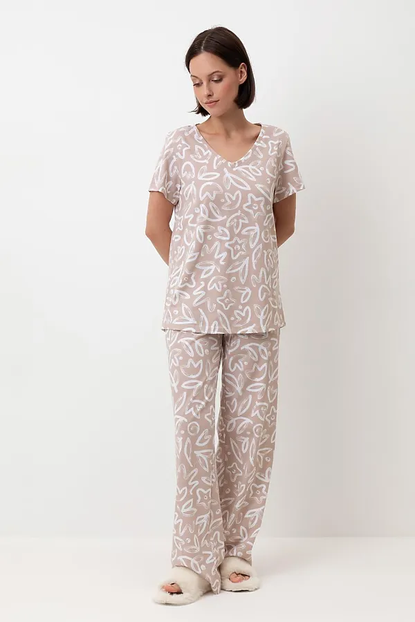 Пижама VERY NEAT, бежевый,абстрактные цветы - фото 2