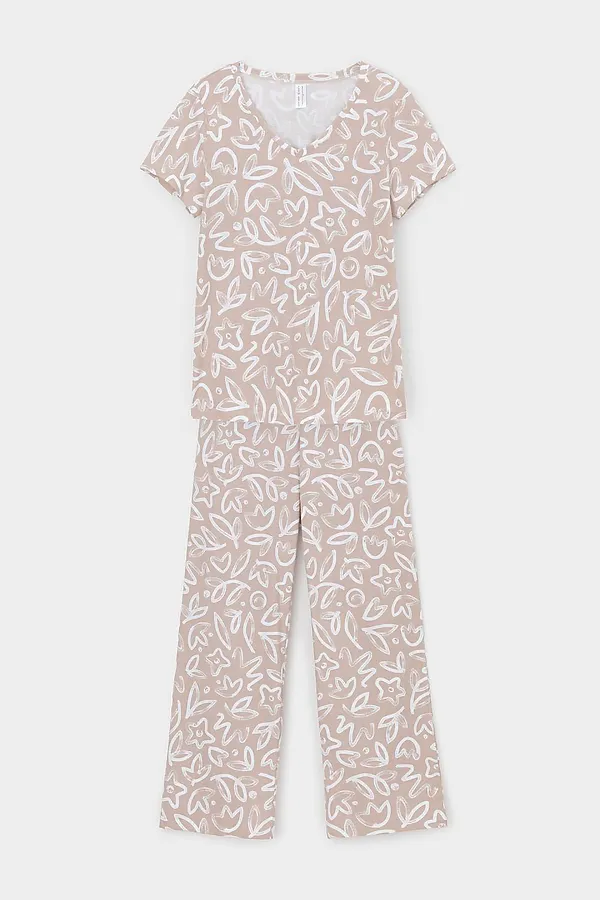 Пижама VERY NEAT, бежевый,абстрактные цветы - фото 2